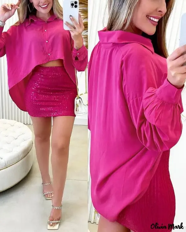 Xieyinshe - Long Sleeve Button Down Shirt with Low Hem