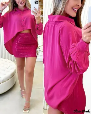 Xieyinshe - Long Sleeve Button Down Shirt with Low Hem