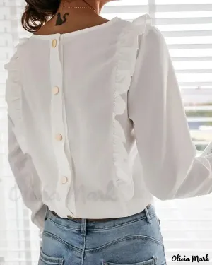 Xieyinshe - Long Sleeve Ruffle Hem Blouse