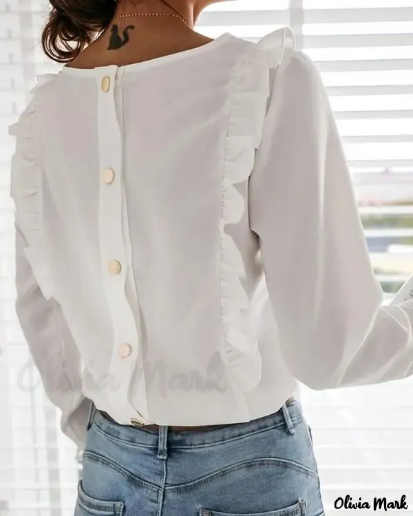 Xieyinshe - Long Sleeve Ruffle Hem Blouse
