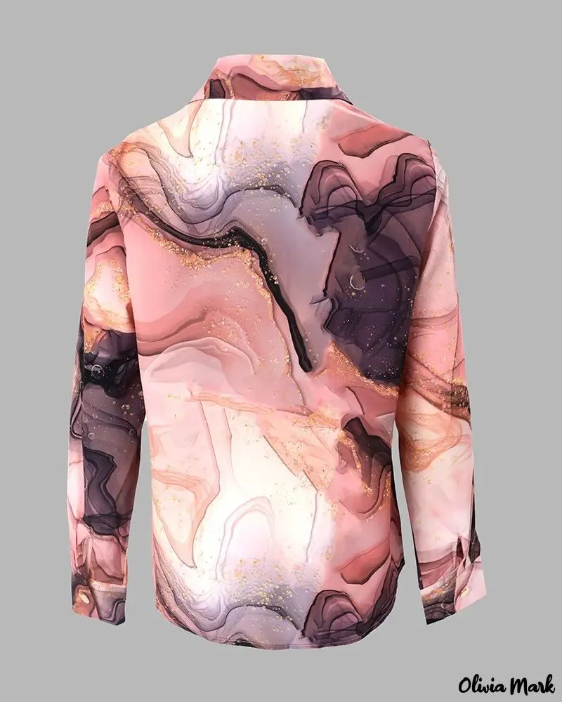 Xieyinshe - Marble Print Long Sleeve Button Down Shirt