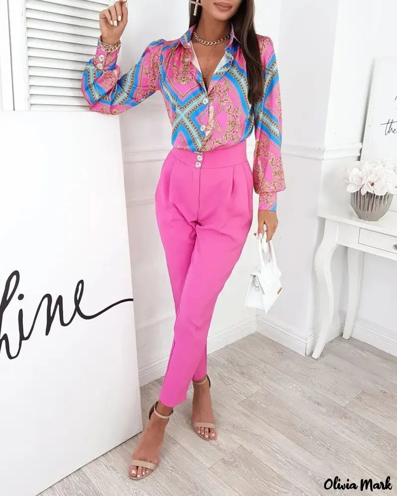 Xieyinshe - Scarf Baroque Print Long Sleeve Button-Down Shirt
