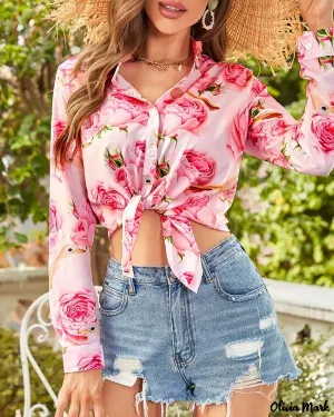 Xieyinshe - Womens Floral Print Long Sleeve Button-Down Blouse