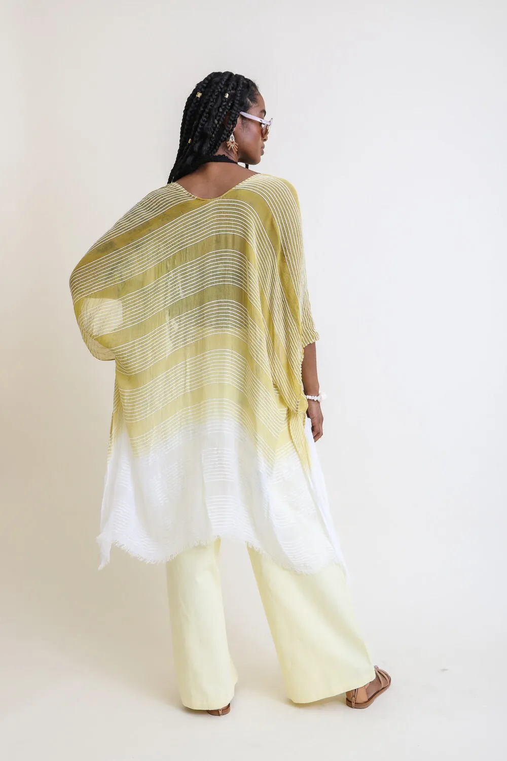 Yellow Beach Cover Up Striped Lightweight Kimono Cardigan Beach Cardigan