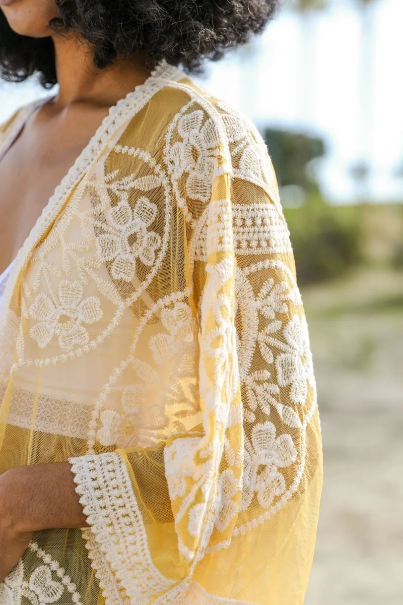 Yellow Lace Kimono Duster Crochet Lace