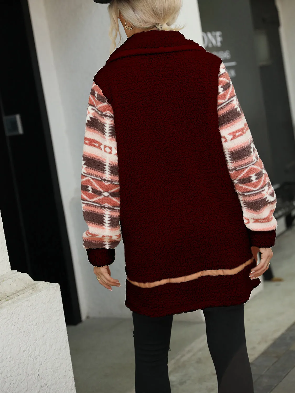 Ziggy Geometric Zip-Up Collared Sherpa Jacket
