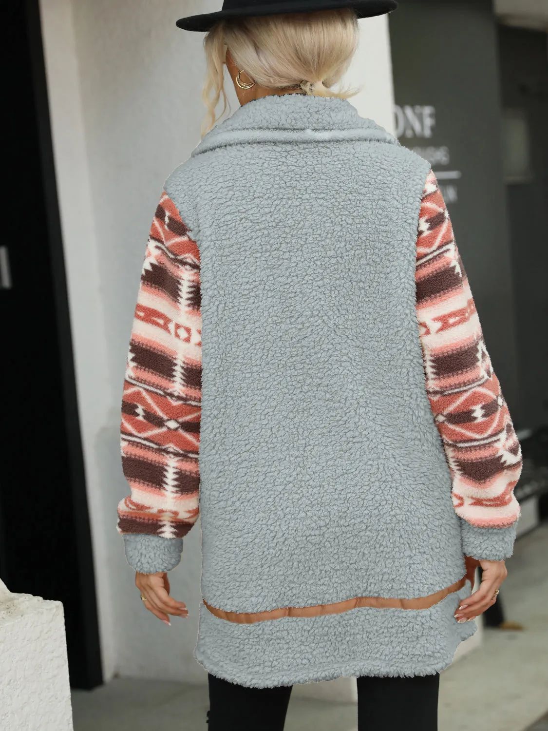 Ziggy Geometric Zip-Up Collared Sherpa Jacket
