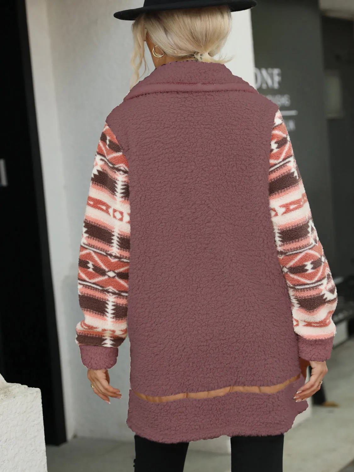 Ziggy Geometric Zip-Up Collared Sherpa Jacket