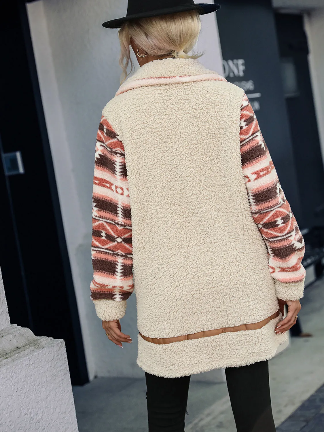 Ziggy Geometric Zip-Up Collared Sherpa Jacket