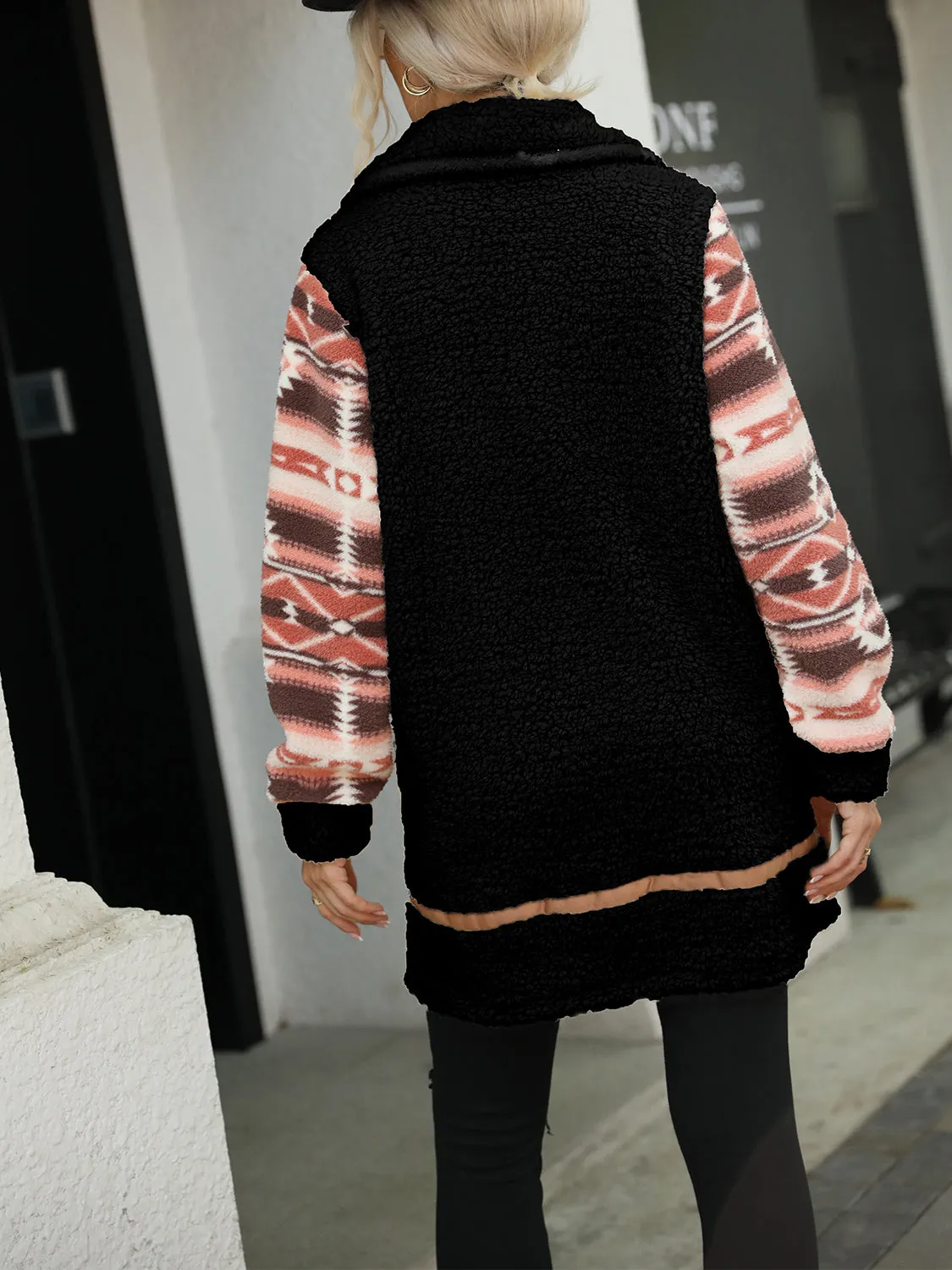 Ziggy Geometric Zip-Up Collared Sherpa Jacket