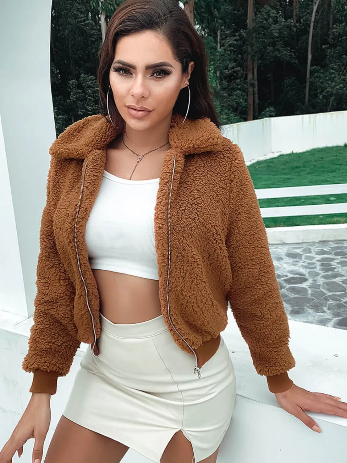 Zip Up Collared Sherpa Jacket