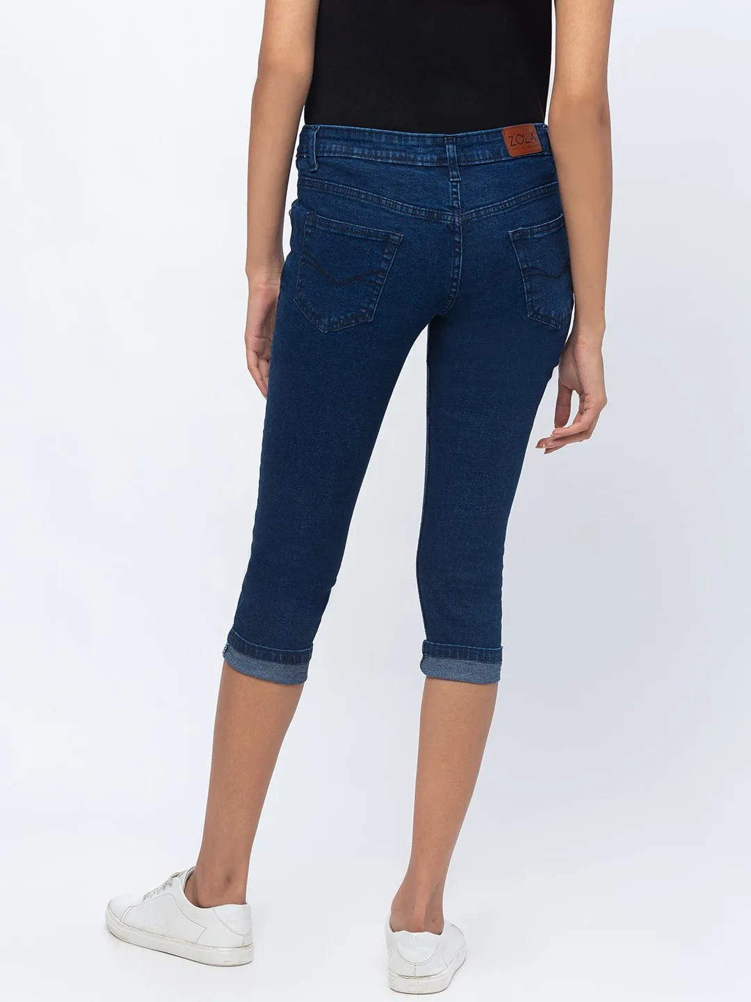 ZOLA Dx Blue Pencil Fit Culottes Length Denim Capris For Women