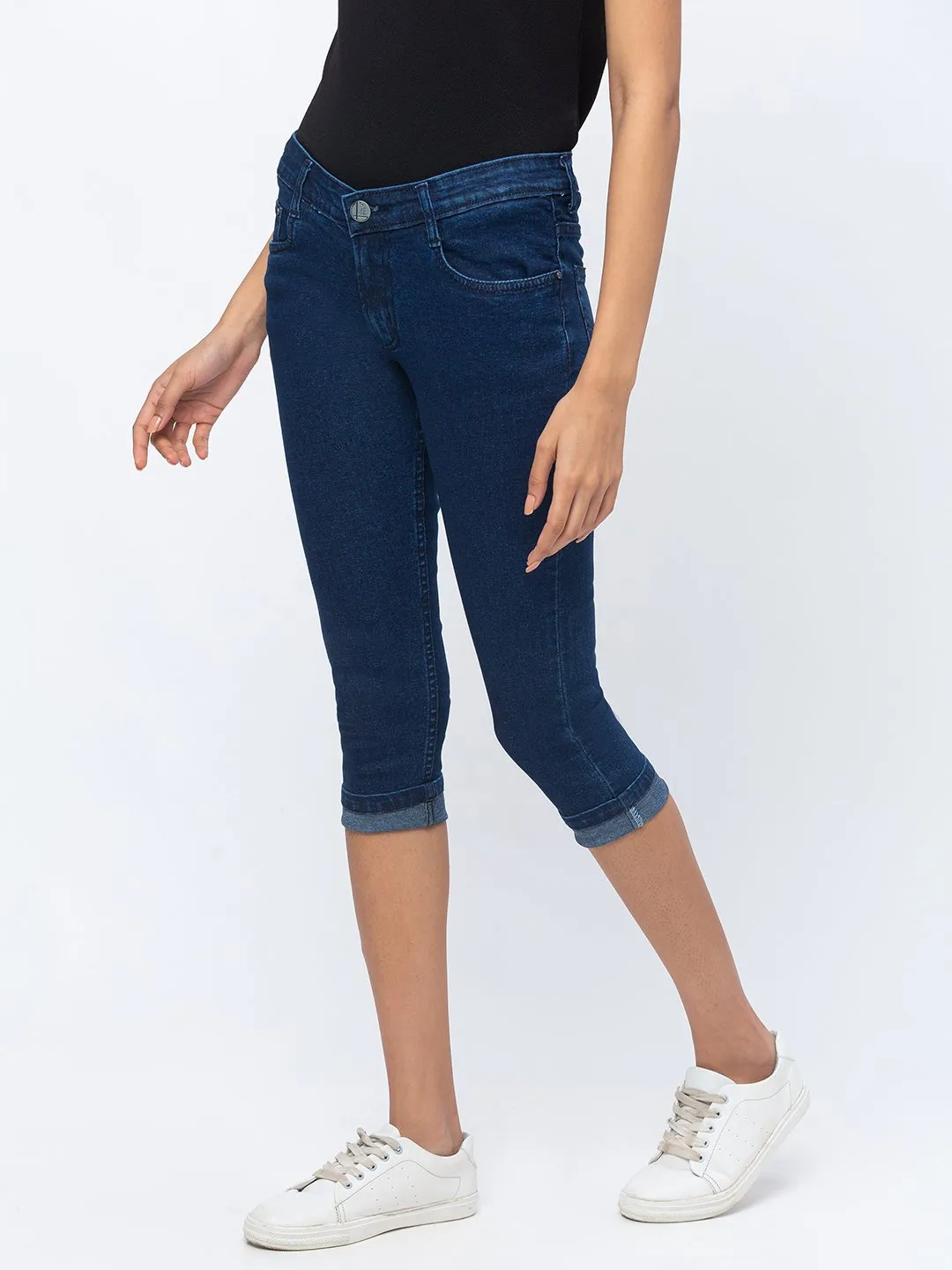 ZOLA Dx Blue Pencil Fit Culottes Length Denim Capris For Women