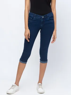 ZOLA Dx Blue Pencil Fit Culottes Length Denim Capris For Women