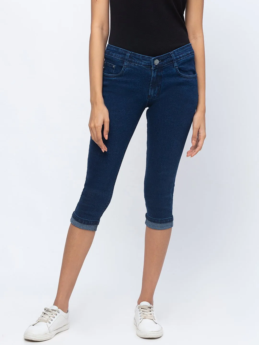 ZOLA Dx Blue Pencil Fit Culottes Length Denim Capris For Women