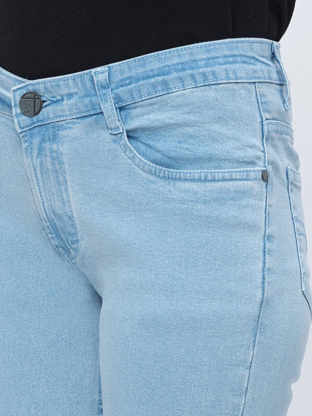 ZOLA Ice Blue Pencil Fit Culottes Length Denim Capris For Women