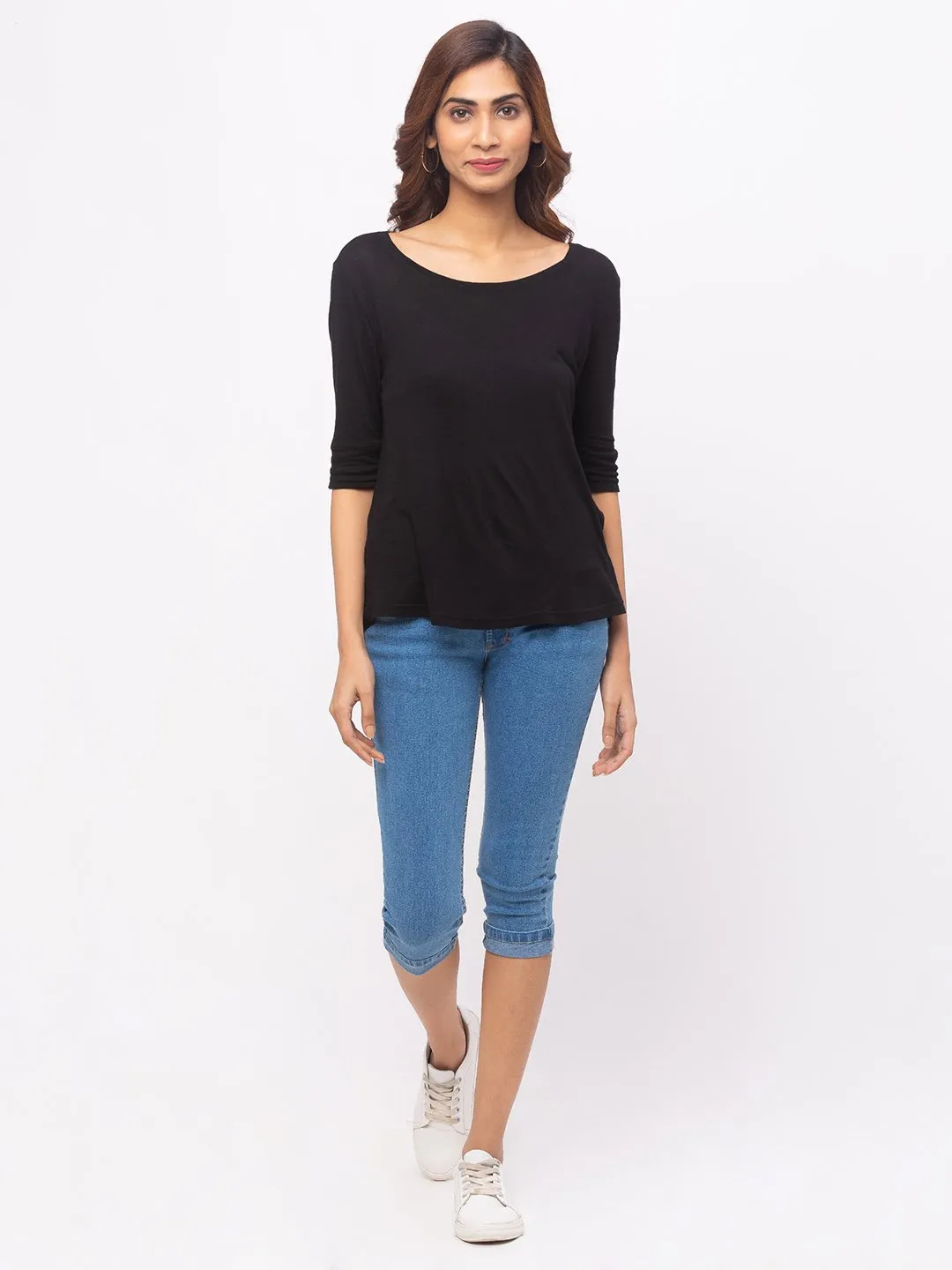 ZOLA Stone Blue Pencil Fit Culottes Length Denim Capris For Women